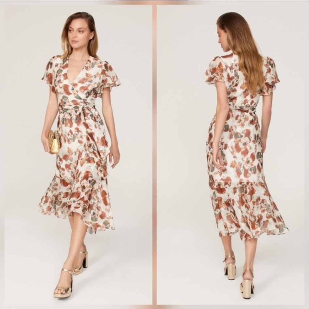 Tanya Taylor Floral Blaire Dress Wrap Short sleeves V-neck Size 6